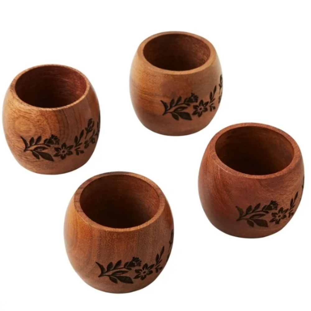 The Pioneer Woman Etched Wood Napkin Rings, Natural, 1.5" x 2", Set of 4